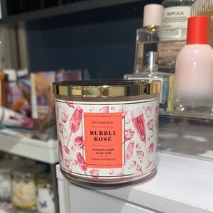 Bath & Body Works Bubbly Rosé Candle with Pink and Gold Accents
